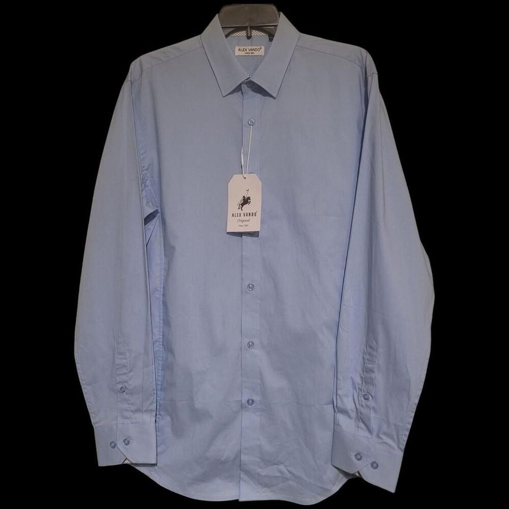 NWT Alex Vando Men's Light Blue Button Front Dress Shirt, Medium